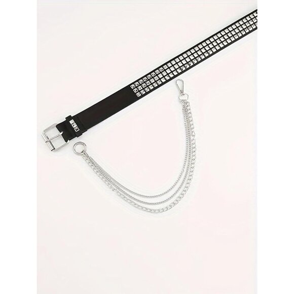 Women Punk Belt with Chain Rave Leather Belt Goth Accessories Belt With 3 Chain - Picture 6 of 8